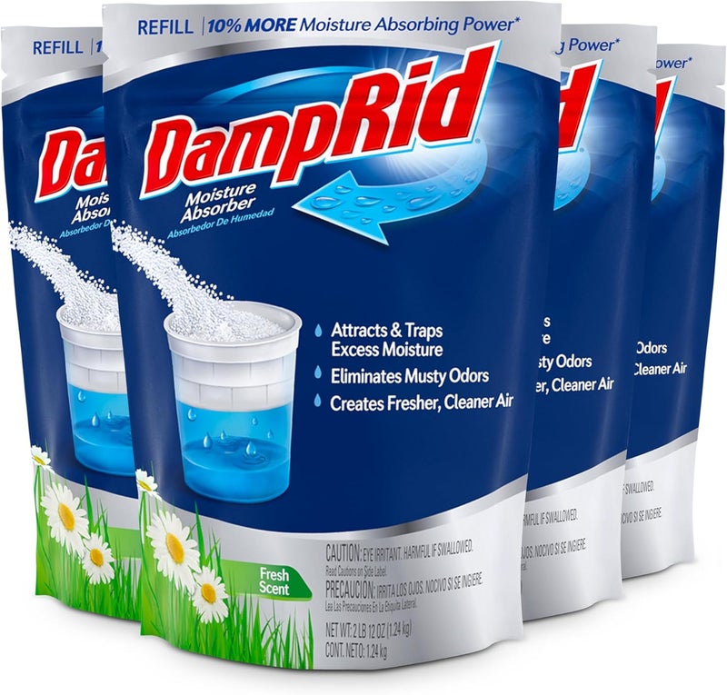 DampRid Refill Bag, 44 oz, 4-Pack - Fresh Scent Moisture Absorbers for Rooms with Excess Humidity, Long-Lasting, Eliminates Musty Odors and Creates Fresher Air - Image 1